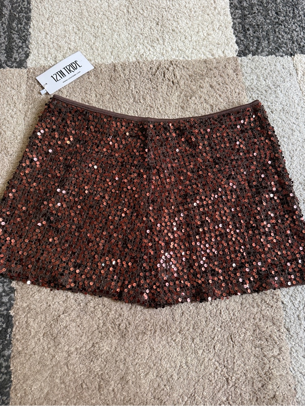12th Tribe Copper Sequin Mini Skirt- Large - Picture 1 of 8